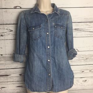 J. Crew Western pearl snap denim chambray shirt xs